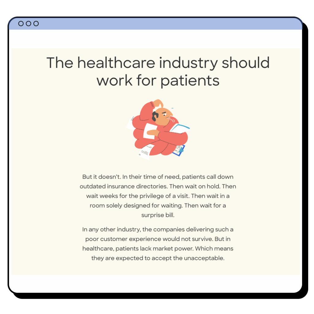 Zocdoc about page starts with the problem